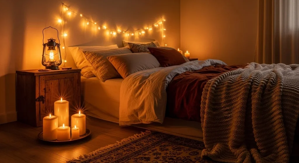 12 Winter Bedroom Ideas for a Warm and Cozy Retreat 6 Incorporate Seasonal Lighting-min