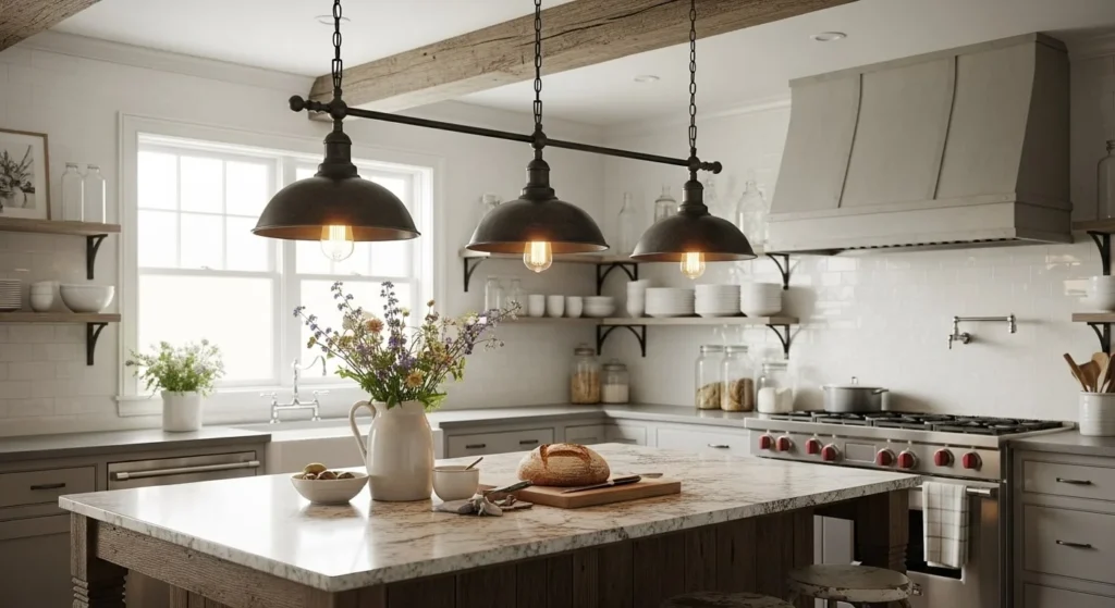 15 Modern Farmhouse Kitchens Ideas to Elevate Your Home Design 8 Incorporate Vintage-Inspired Lighting-min