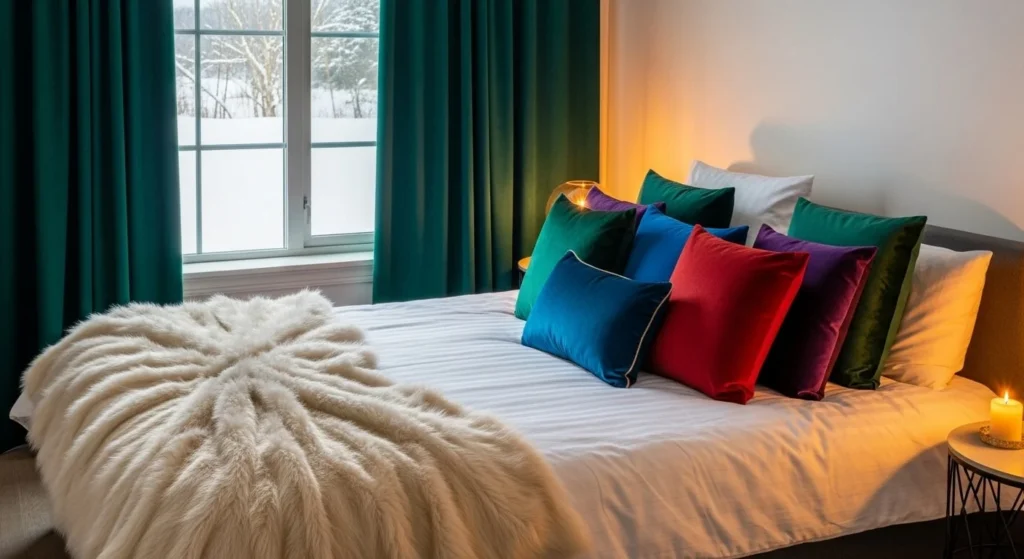12 Winter Bedroom Ideas for a Warm and Cozy Retreat 7 Introduce Velvet and Faux Fur Accents-min