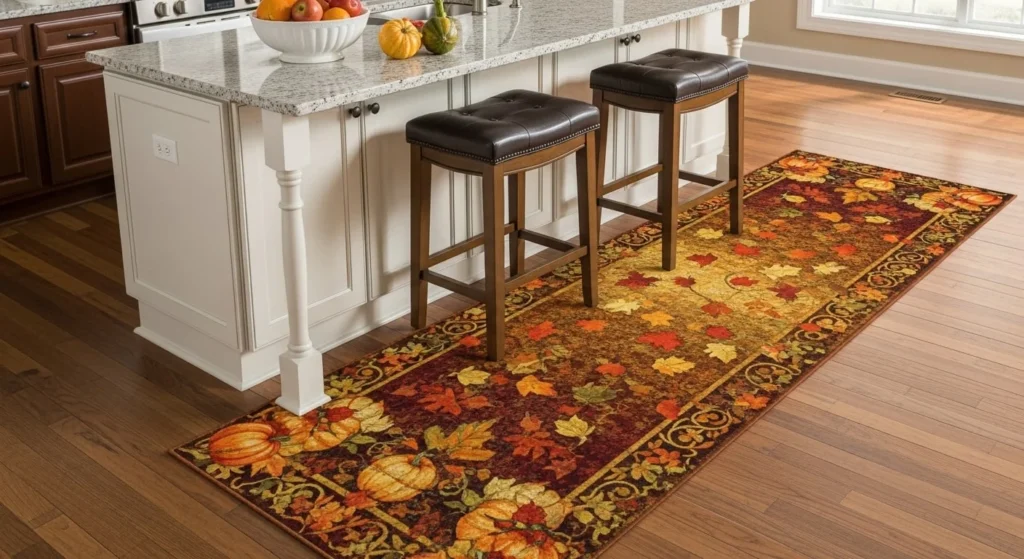 20 Fall Kitchen Decor Ideas to Refresh Your Space This Season 16 Introduce a Seasonal Rug-min