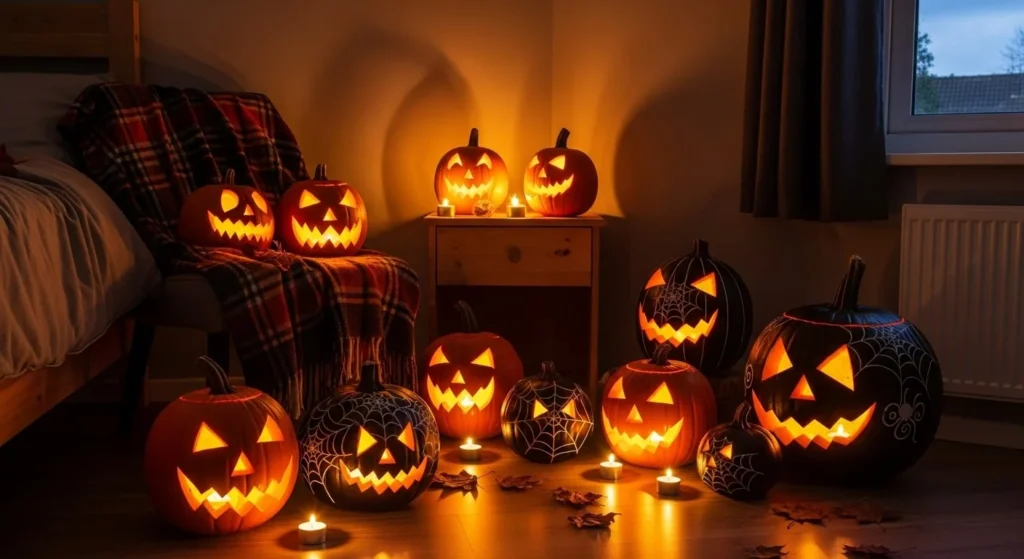 10 Halloween Bedroom Decor Ideas for a Spooky Twist 12 Jack-O’-Lanterns and Pumpkins-min