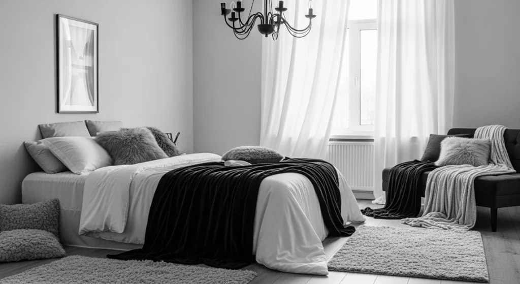 10 Black and White Bedroom Ideas for Modern Elegance 8 Luxurious Textures-min