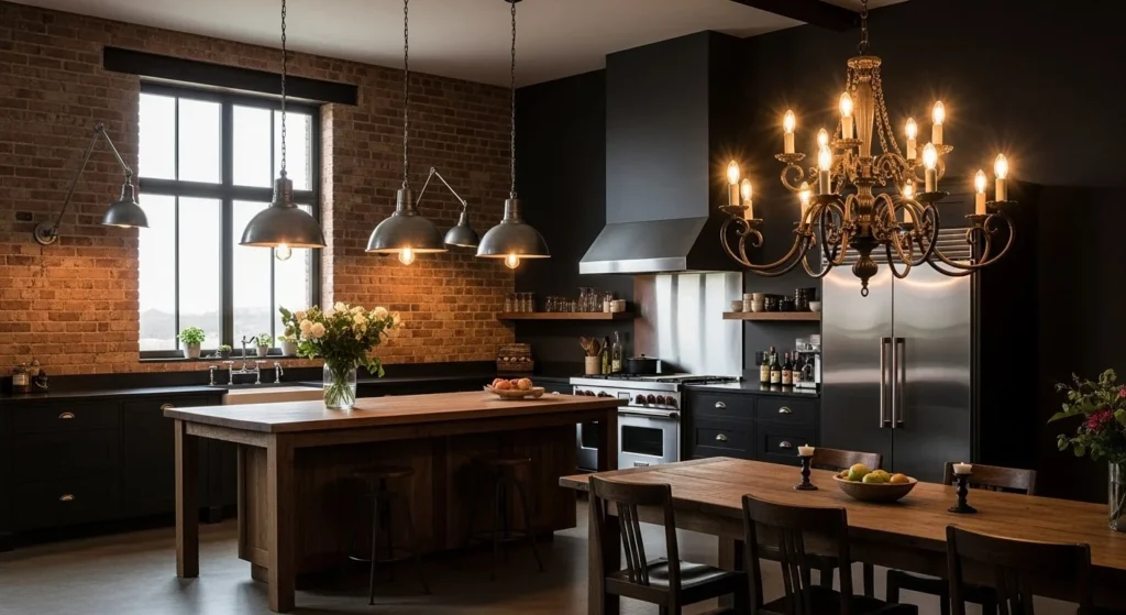 10 Eclectic Kitchen Ideas to Transform Your Space 8 Mix Lighting Styles-min