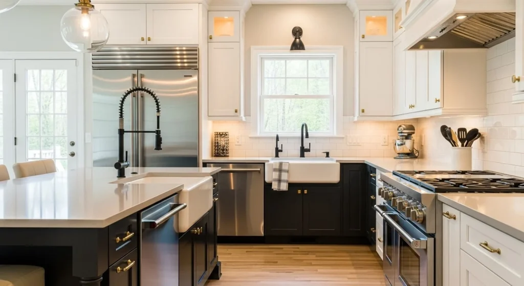 15 Modern Farmhouse Kitchens Ideas to Elevate Your Home Design 10 Mix Metals for a Modern Edge-min