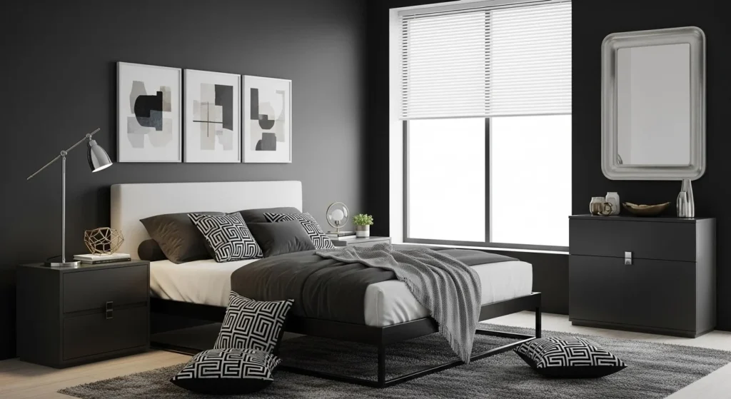 15 Holiday Bedroom Decor Ideas to Create Festive Cheer 14 Monochrome Modern Holiday-min