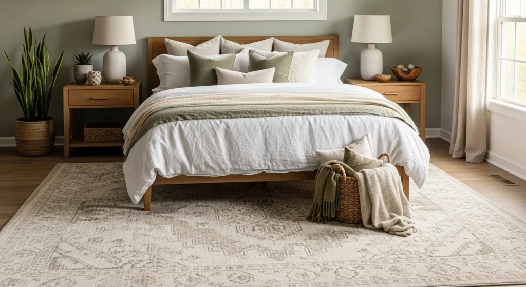 12 Earth Tone Bedroom Ideas for a Timeless, Cozy Space 11 Neutral Patterned Rugs-min