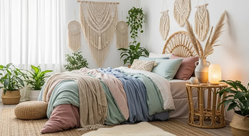 15 Pastel Bedroom Ideas for a Soft and Calming Look 10 Pastel Boho Style-min