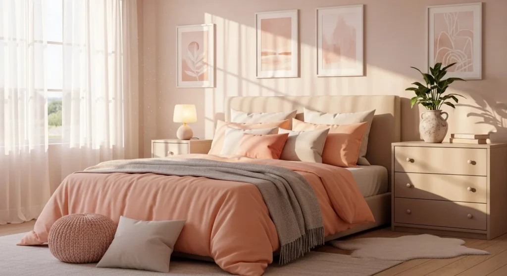 15 Pastel Bedroom Ideas for a Soft and Calming Look 7 Peachy Soft Glow-min