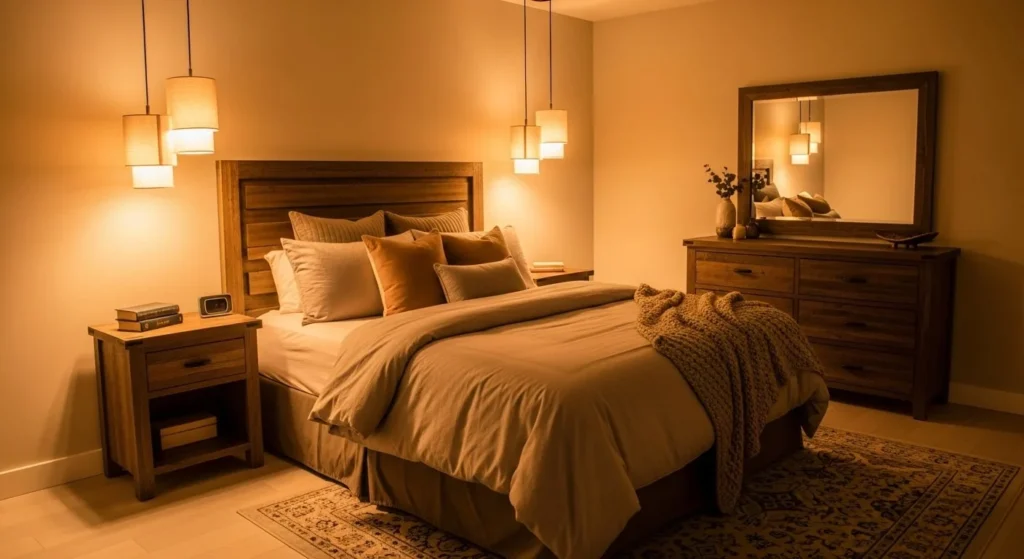 12 Earth Tone Bedroom Ideas for a Timeless, Cozy Space 13 Soft Ambient Lighting-min