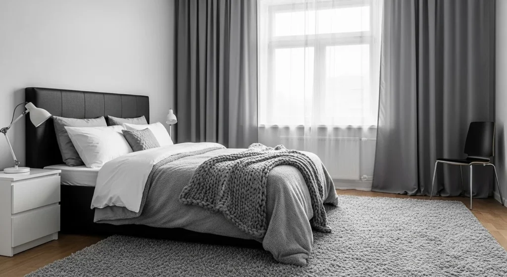 10 Black and White Bedroom Ideas for Modern Elegance 12 Soft Balance with Gray Accents-min