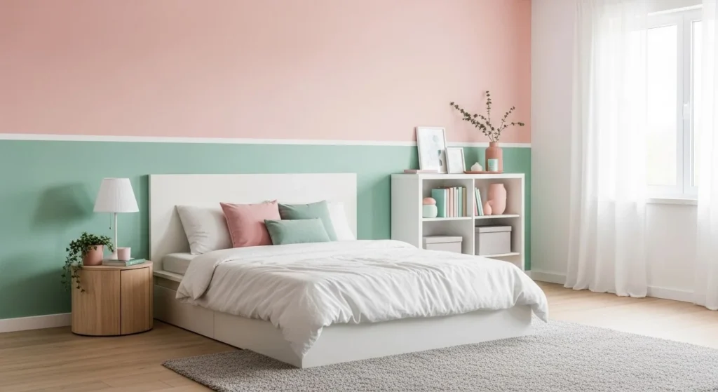 15 Pastel Bedroom Ideas for a Soft and Calming Look 9 Two-Tone Pastel Walls-min