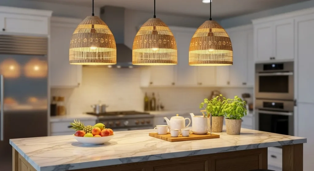 13 Earthy Kitchen Ideas to Transform Your Space with Natural Elements 10 Warm, Ambient Lighting-min