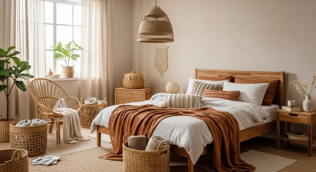 12 Earth Tone Bedroom Ideas for a Timeless, Cozy Space 10 Wicker and Rattan Decor-min