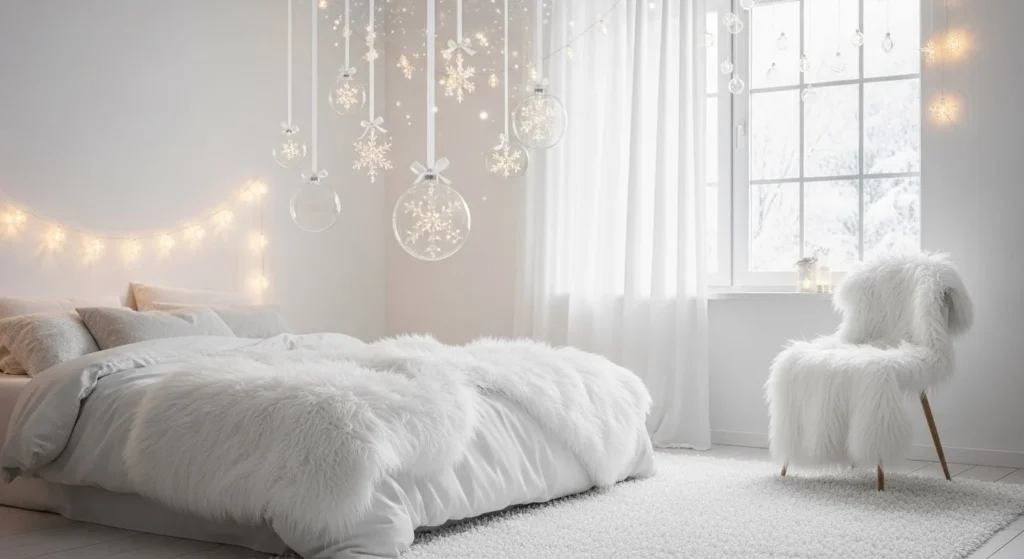 15 Holiday Bedroom Decor Ideas to Create Festive Cheer 9 Winter White Wonderland-min