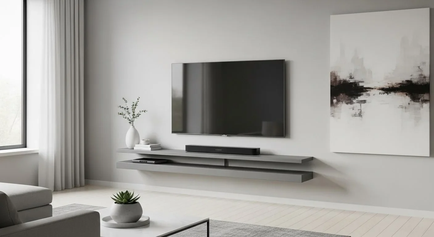 10 Floating TV Unit Designs for a Sleek Living Room Look 8 Slim Floating Unit with Hidden Compartments (Cable-First Design)-min
